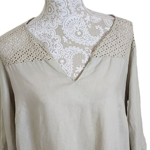 Ellen Tracy Top Tunic Cream Linen & Lace 3/4 sleeve Women's 1X - Picture 2 of 8